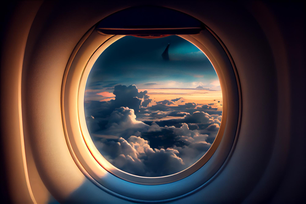 airplane-flying-vibrant-blue-sky-clouds-generative-ai