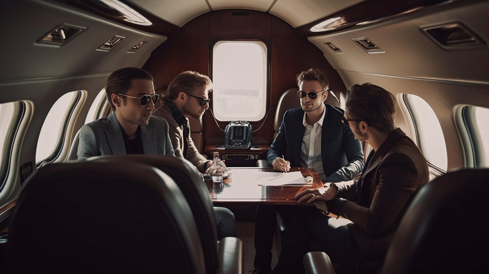 businessmen-unwind-private-jet-generative-ai (1)